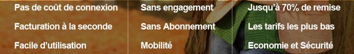 pas de coût de connexion - sans engagement - Jusqu'à 70% de remise